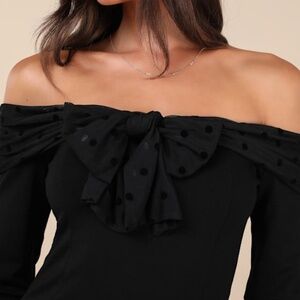 Lulus Major Charisma Black Off-the-shoulder Bow Long Sleeve Top - Size M